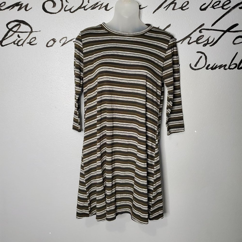 Striped 3/4 Sleeve Jersey Knit Skater | Fit n Flare, Dress, M